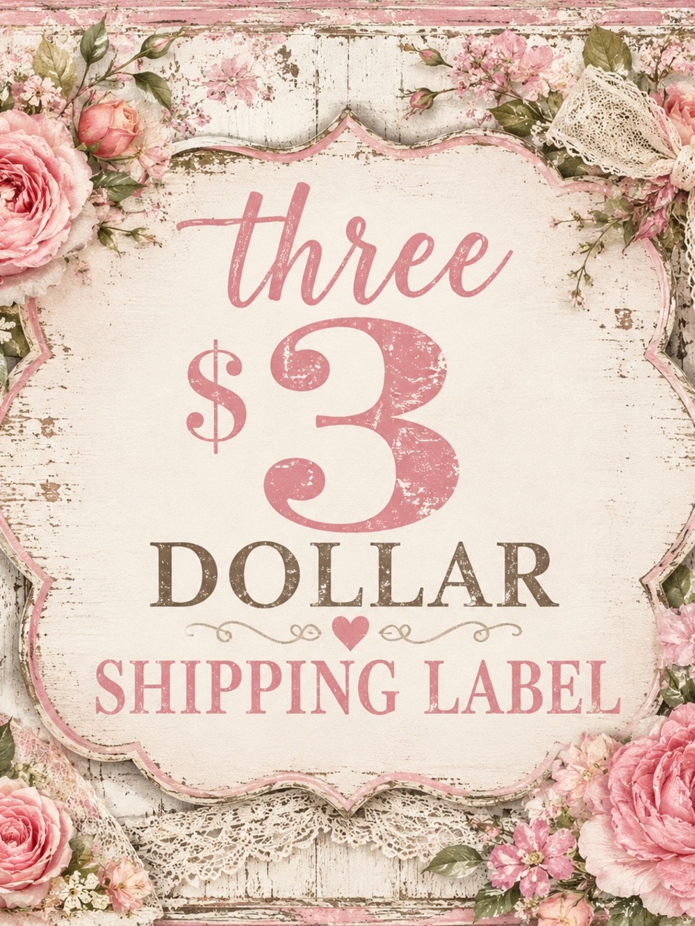 Pink Floral $3 Shipping Label Art Print